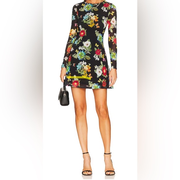 Alice + Olivia Dresses & Skirts - Alice + Olivia Delora Long Sleeve Flare Mini Dress in Atrium Floral Size 2